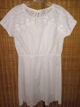 Madewell Sz. 0 Eyelet Drawstring Waist Dress Ivory, Cotton, Lined - £21.87 GBP