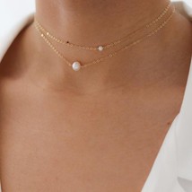 14K Gold Filled Choker Double Layer Pearl Pendant Necklace Handmade Boho... - $52.43