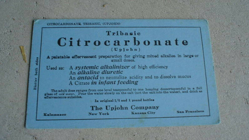 Vintage Advertising Card Upjohn Tribasic Citrocarbonate Alka Seltzer - $18.81
