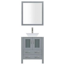 36&quot; Vanity Sink Base Cabinet with Mirror and Vessel Sink Gray Modern - £850.31 GBP