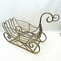 Vintage Christmas Sleigh Wrought Metal Tabletop Santa Gold Tone Centerpiece - £16.57 GBP