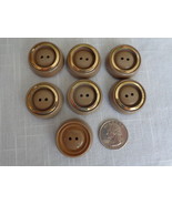 7 Large Tan/Light Brown Vintage 2 holed Buttons with Metal Ring (#3675) - £10.19 GBP