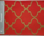 SET OF 4 SAME FABRIC COTTON PLACEMATS (13&quot;x19&quot;) GOLD &amp; RED TRELLIS, LT - $17.81