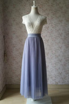 Gray Pleated Tulle Maxi Skirt Women Custom Plus Size Tulle Skirt Outfit image 3