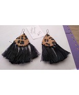 African print black tassel cloth costume handmade designer earring - £7.03 GBP