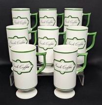 Vintage Knobler Bone China Footed Irish Coffee Mugs Cups White Green Set... - $45.59