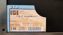 M.C. HAMMER - VINTAGE ORIGINAL GERMAN APRIL 16, 1991 CONCERT TICKET STUB - £11.27 GBP