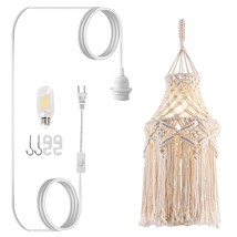 Boho Plug In Pendant Light Macrame Lamp Shade With Light Bulb Hanging La... - $44.99