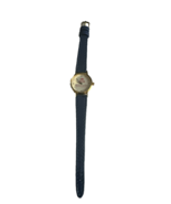Avon Miles Of Smiles Goldtone Watch Blue Leather Band Lips Second Hand - £18.42 GBP