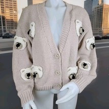Chunky Teddy Bear Sweater Womens S Crochet Beige Cropped Cardigan Debut ... - $32.62