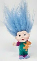 Applause Magic Troll Babies 3&quot; Baby Troll Holding Teddy Bear Blue Hair - £2.90 GBP