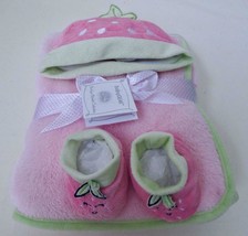 Baby Gear Boutique Baby Plush Blanket Set w Strawberry Hat, Booties, Pink Green - £35.88 GBP