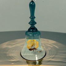 Vtg Blue Gold Flower Mouth Blown Bell by Crystal Clear Glass Made In Hungary - £13.21 GBP