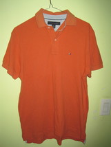 TOMMY HILIGER ORANGE POLO Short Sleeve Collared Shirt Sz Small 100% Cotton - £19.97 GBP