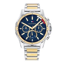 Tommy Hilfiger Herrenuhr 1791937 Bicolor Edelstahl Blaues Zifferblatt 45mm - £82.04 GBP