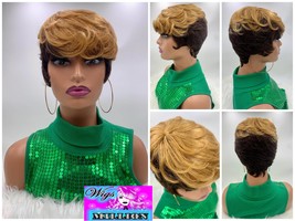 Sabrina Short Pixie Cut 100% Human Hair Wig, Glueless wig, full cap wig #1b/30   - £50.22 GBP
