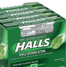 HALLS SPEARMINT COUGH DROPS - 18 ROLL BOX - FREE SHIPPING  - $21.28