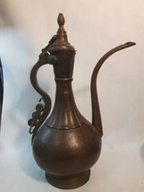 Vintage Large Copper Turkish Islamic Primitive Covered Coffee Tea Pot Ve... - $240.57