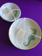 8pcs Sigrid Olsen Melamine White/Blue Sea Horse Dinner Plates Salad Bowls Set - £34.94 GBP