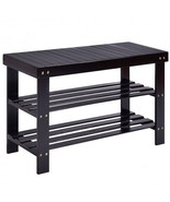3 Tier Bamboo Bench Storage Shoe Shelf-Black - Color: Black - $81.79 CAD