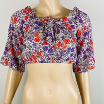 Lulus Purple Red Floral Print Round Flap Over Collar Tie Front Women&#39;s M Top - £24.09 GBP