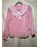 Romwe SZ M Lolita Blouse Lace Lapel Collar White Shirt Pink Long Sleeve ... - $27.06 CAD