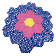 Antique Grandmas Flower Garden Quilt Block Piece Replacement Craft Blue Pink - £13.81 GBP