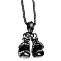 Mens Black Boxing Gloves Pendant Necklace Punk Rock Biker Jewelry Chain 24" Gift - £7.08 GBP