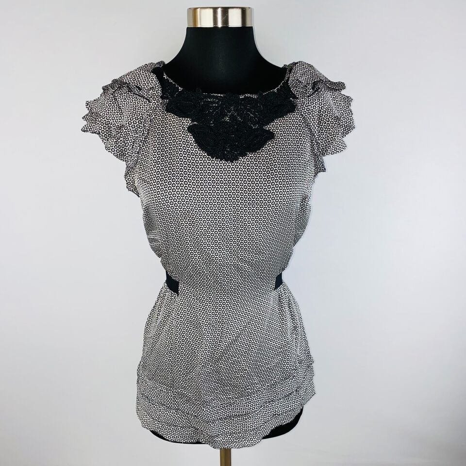 Primary image for Anthropologie Leifsdottir Women's 6 Silk Crochet Tiered Accents Tiny Floral Top