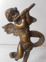 Casted Bronze Brass Cherub Angel Figurine Playing Flute Pedestal Base 5 ... - £23.97 GBP