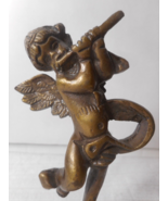 Casted Bronze Brass Cherub Angel Figurine Playing Flute Pedestal Base 5 ... - £23.53 GBP