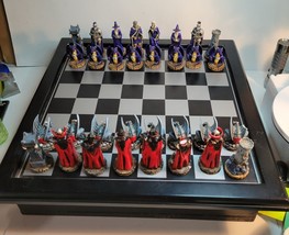 Chess Board on Divided Box with Gothic Medieval Chess Pieces Some Broken - £39.96 GBP
