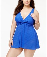 Swim Solutions Womens Blue Crochet Tummy-Control Swimdress Swimsuit, 24W... - $60.86 CAD