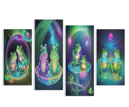 NEW! Ready To Hang Multi-Piece Cosmic Froggies Wrapped Canvas WOW!  - £71.92 GBP