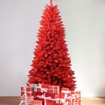 7FT Red Christmas Tree - 1066 Tips, Hinged Branches, Easy Setup - $139.99