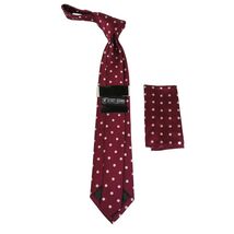 Men's Stacy Adams Tie and Hankie Set Woven Silky Satin #SAT126 Wine Polka Dot image 2