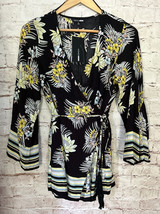 Fashion Nova Womens Romper Black Tropical Floral Kimono Sleeve Faux Wrap  Size S - £29.15 GBP