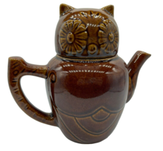 Vintage Owl Figural Teapot Ceramic MCM 1970s Brown Retro Bird Geometric 5&quot; - £31.38 GBP