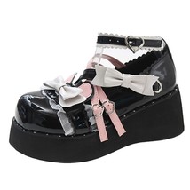 Sweet Lovely Bow Lolita Shoes for Women Mix Color Ankle Strap Wedge Mary Janes W - £39.40 GBP