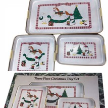 Vintage Christmas Plastic Tray Set 3 Piece Dayton Hudson Country Tree duck Japan - £14.19 GBP