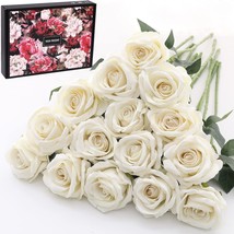 Cloudecor 15Pcs Artificial Roses Velet Real, Cream White-15P, Blossom Roses - £26.31 GBP