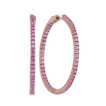 14k Rose Gold Womens Round Pink Sapphire Inside Outside Hoop Earrings 3-3/4 - £1,357.05 GBP