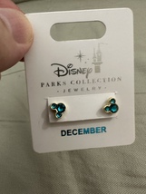 Disney Parks Mickey Mouse Faux Zircon December Birthstone Earrings Gold Color image 2