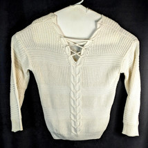 Womens Long Sleeve Knit Sweatshirt Size Large White Cream (No Boundaries) - $300.76 MXN