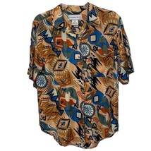 Casual Isles Vintage Silk Button Up Blouse Womens Medium Southwest Abstract - £11.79 GBP