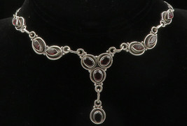 925 Sterling Silver - Marquise Cut Garnet Shiny Curb Chain Necklace - NE2155 - £101.13 GBP