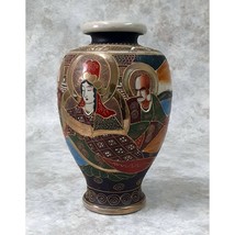Japanese Vase Multicolor Ceramic Asian Scene Glossy Original 12 x 7.5&quot; - £38.91 GBP