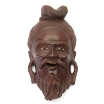Wooden Face Mask Oriental Chinese Asian Hand Carved Wall Decor Mid-Century 8.5&quot;h - £19.76 GBP