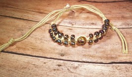 Bracelet Hemp Bead Brown Beige Adjustable Closure Upcycled Handmade  - £6.38 GBP