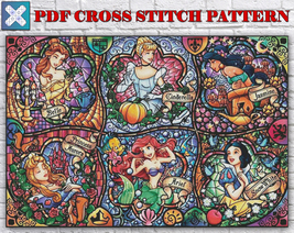 Disney Princess Stained Glass Counted PDF Cross Stitch Pattern Needlework DIY - £3.92 GBP